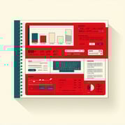 monthly subscription with teal red and beige technical theme