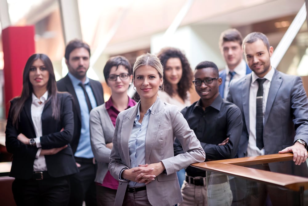 young multi ethnic business people group walking standing and top view-2