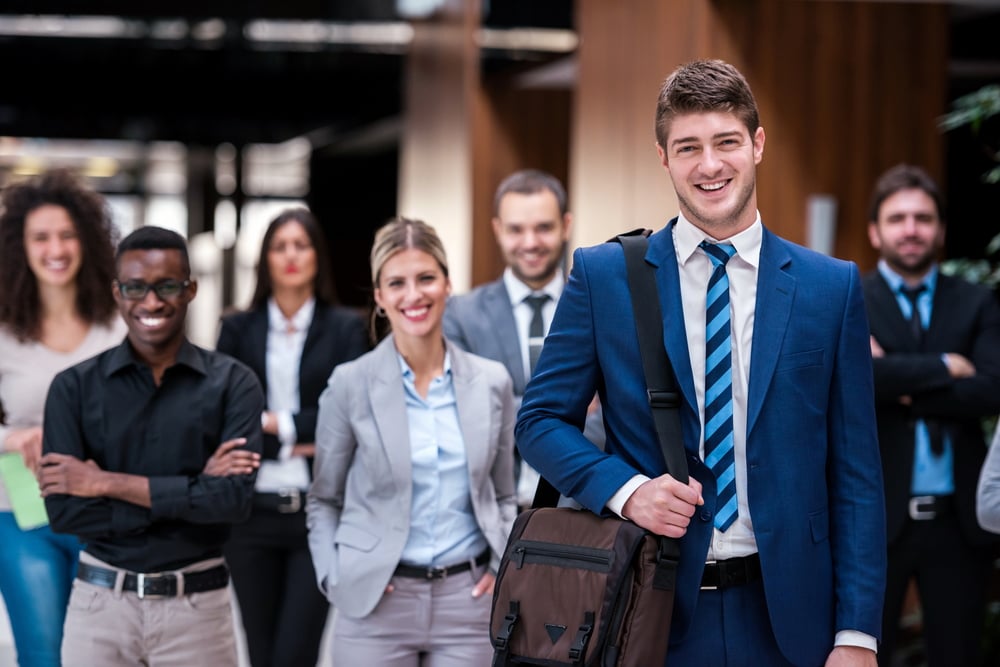 young multi ethnic business people group walking standing and top view-3