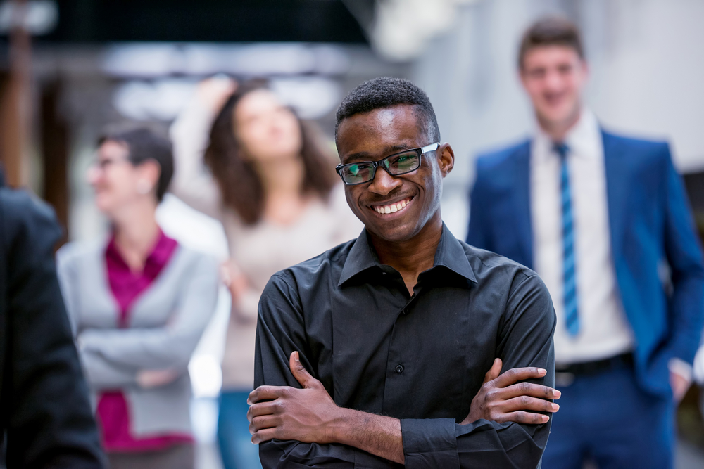 young multiethnic business people group walking standing and top view